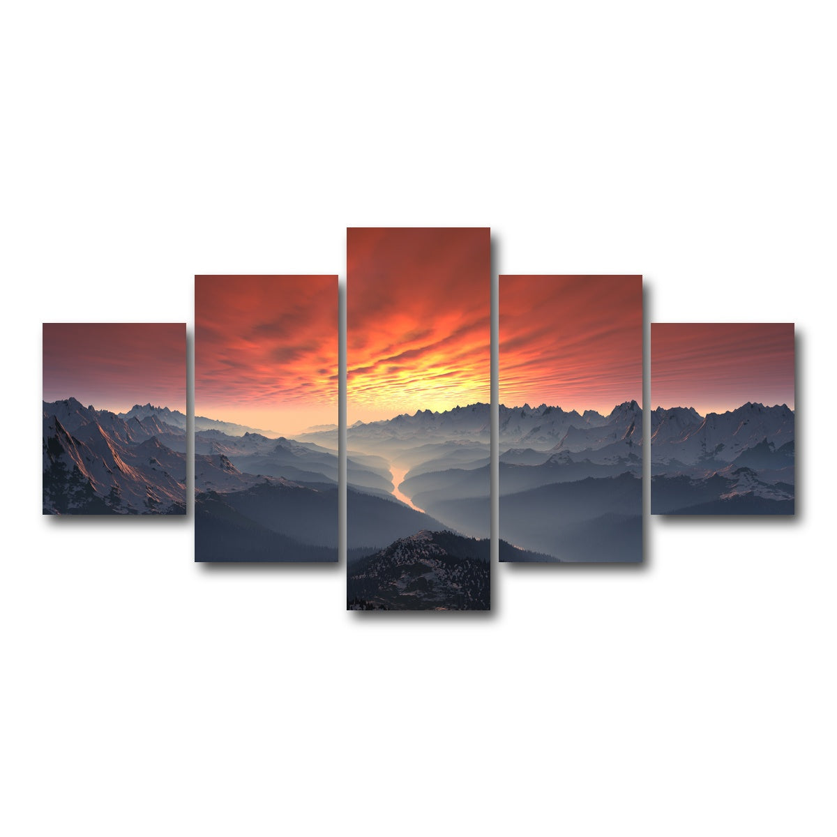 AUTO-MOCKUP WHITE | Snow Covered Mountain Valley Sunset | 5 Piece | Gallery Wrap Canvas | group=5_short