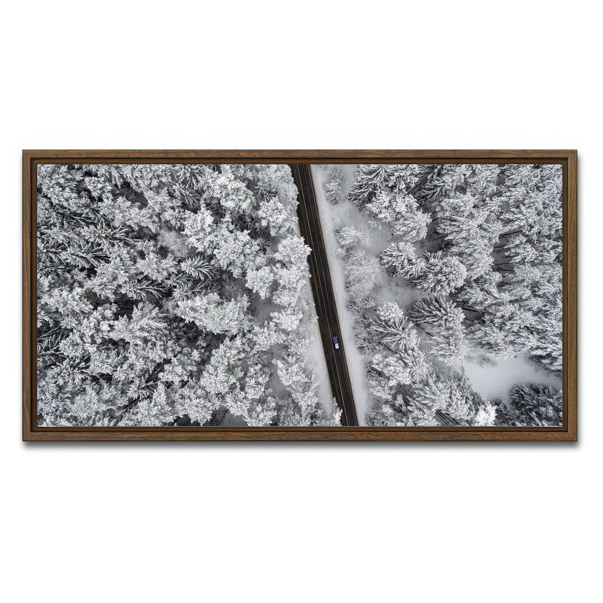 AUTO-MOCKUP WHITE | Snowy Road | 1 Piece | Walnut Framed Canvas | group=2x1