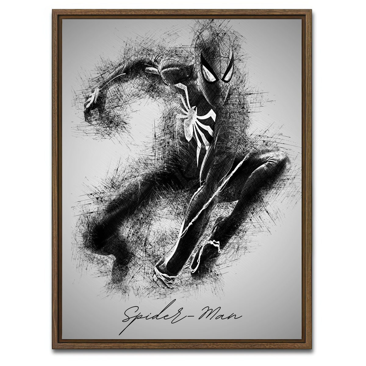 AUTO-MOCKUP WHITE | Spider-Man Sketch | 1 Piece | Walnut Framed Canvas | group=3x4