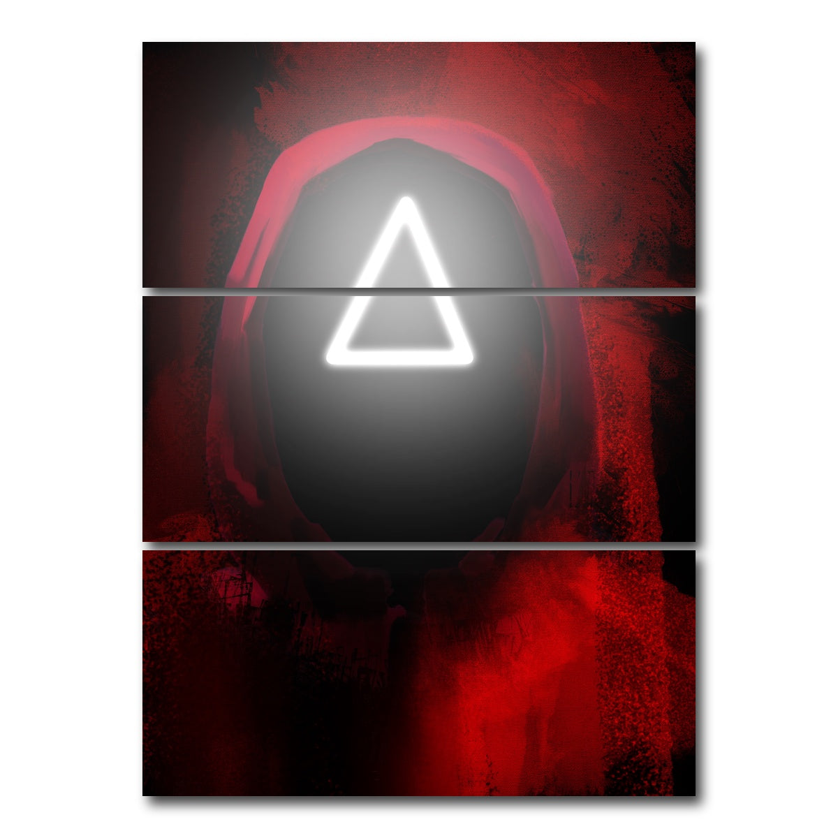 AUTO-MOCKUP WHITE | Squid Game triangle | 3 Piece | Gallery Wrap Canvas | group=8x18_stacked