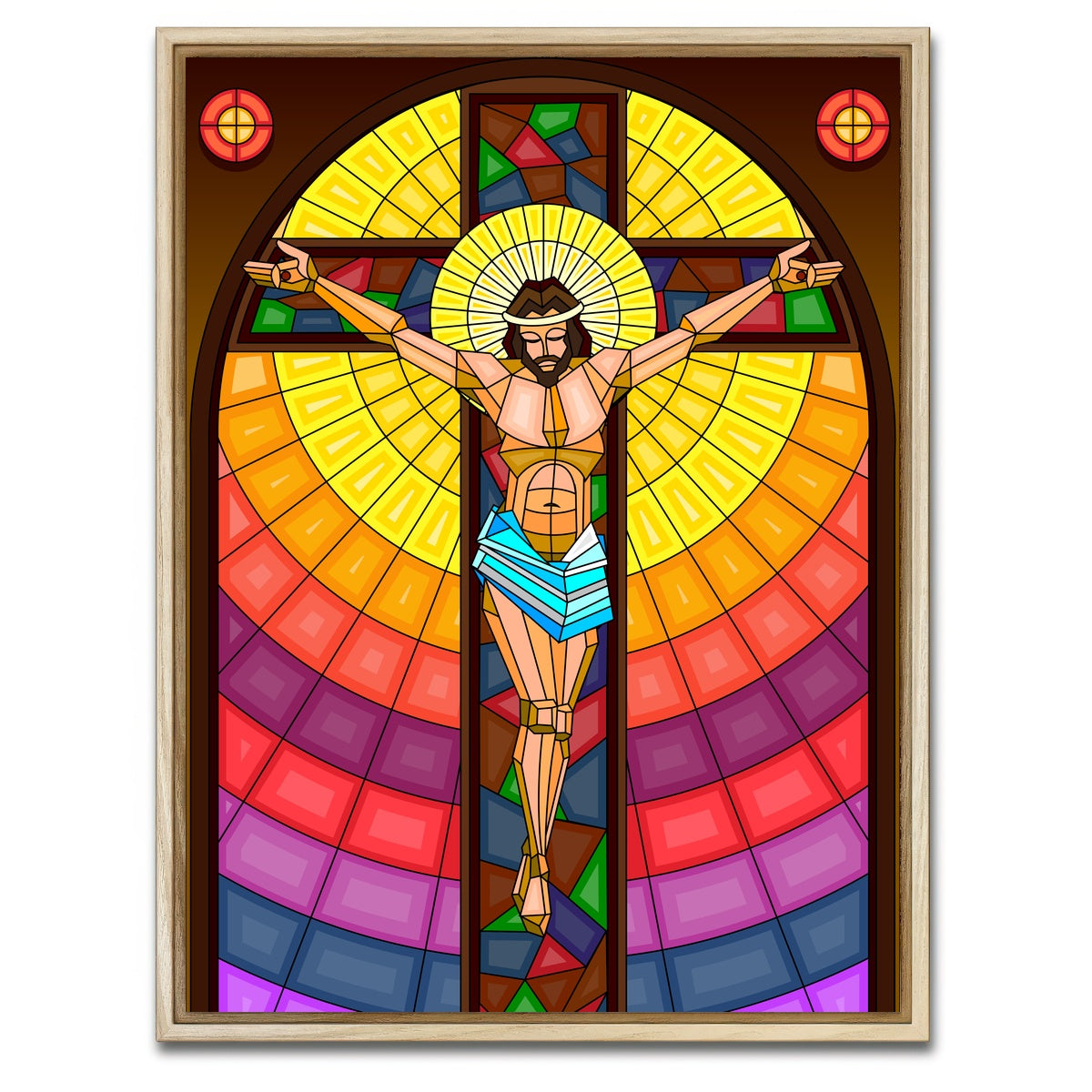 AUTO-MOCKUP WHITE | Stained Glass Crucifixion | 1 Piece | Natural Framed Canvas | group=3x4