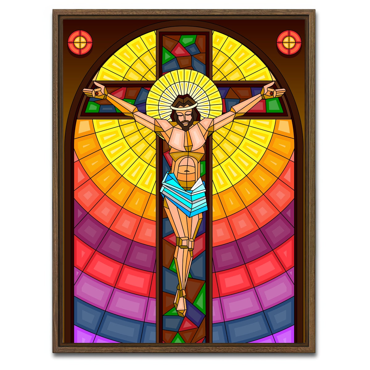 AUTO-MOCKUP WHITE | Stained Glass Crucifixion | 1 Piece | Walnut Framed Canvas | group=3x4