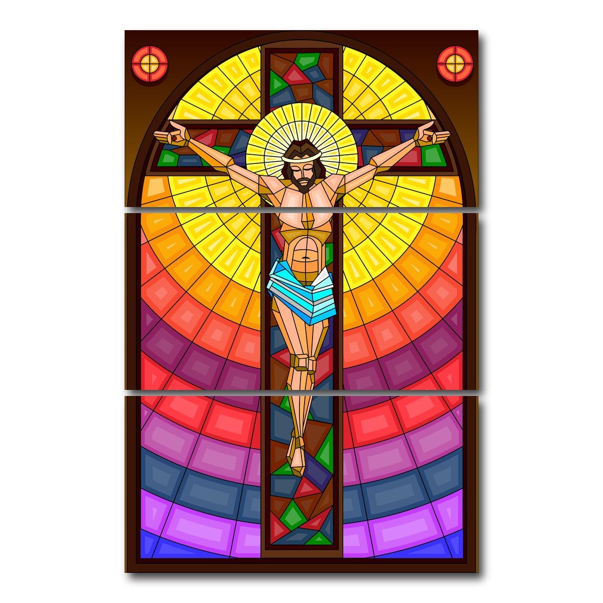 AUTO-MOCKUP WHITE | Stained Glass Crucifixion | 3 Piece | Gallery Wrap Canvas | group=12x24_stacked