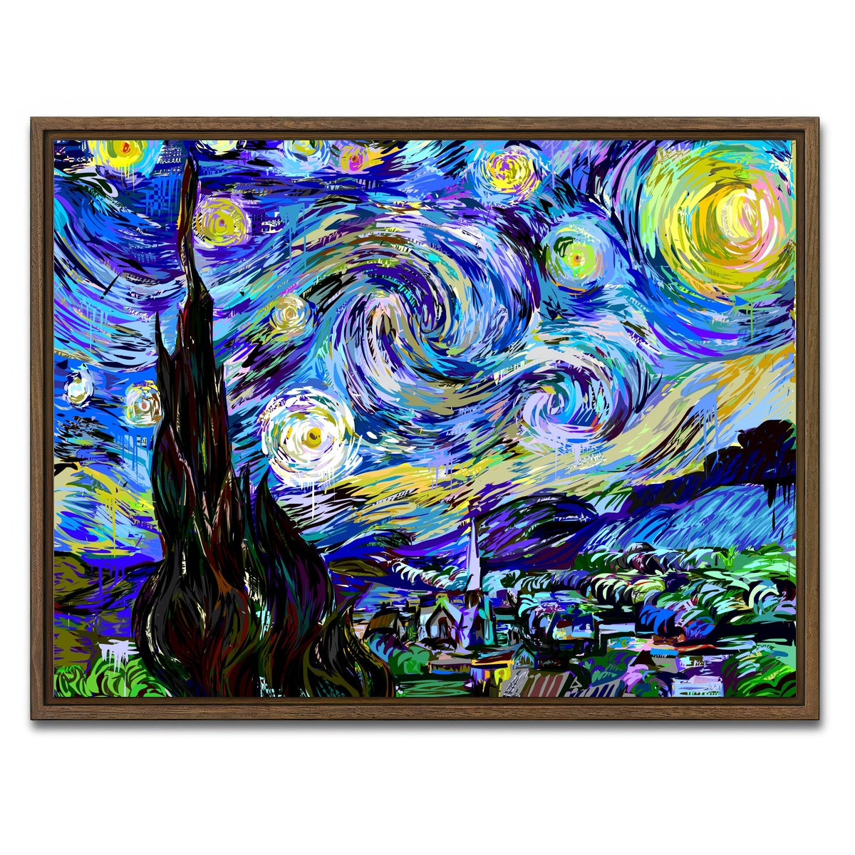 AUTO-MOCKUP WHITE | Starry Night Remix | 1 Piece | Walnut Framed Canvas | group=4x3