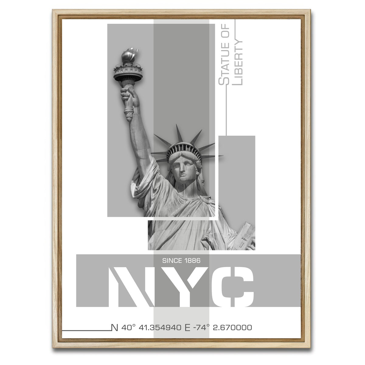 AUTO-MOCKUP WHITE | Statue of Liberty Poster Art | 1 Piece | Natural Framed Canvas | group=3x4