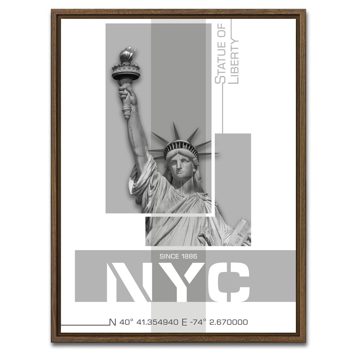 AUTO-MOCKUP WHITE | Statue of Liberty Poster Art | 1 Piece | Walnut Framed Canvas | group=3x4