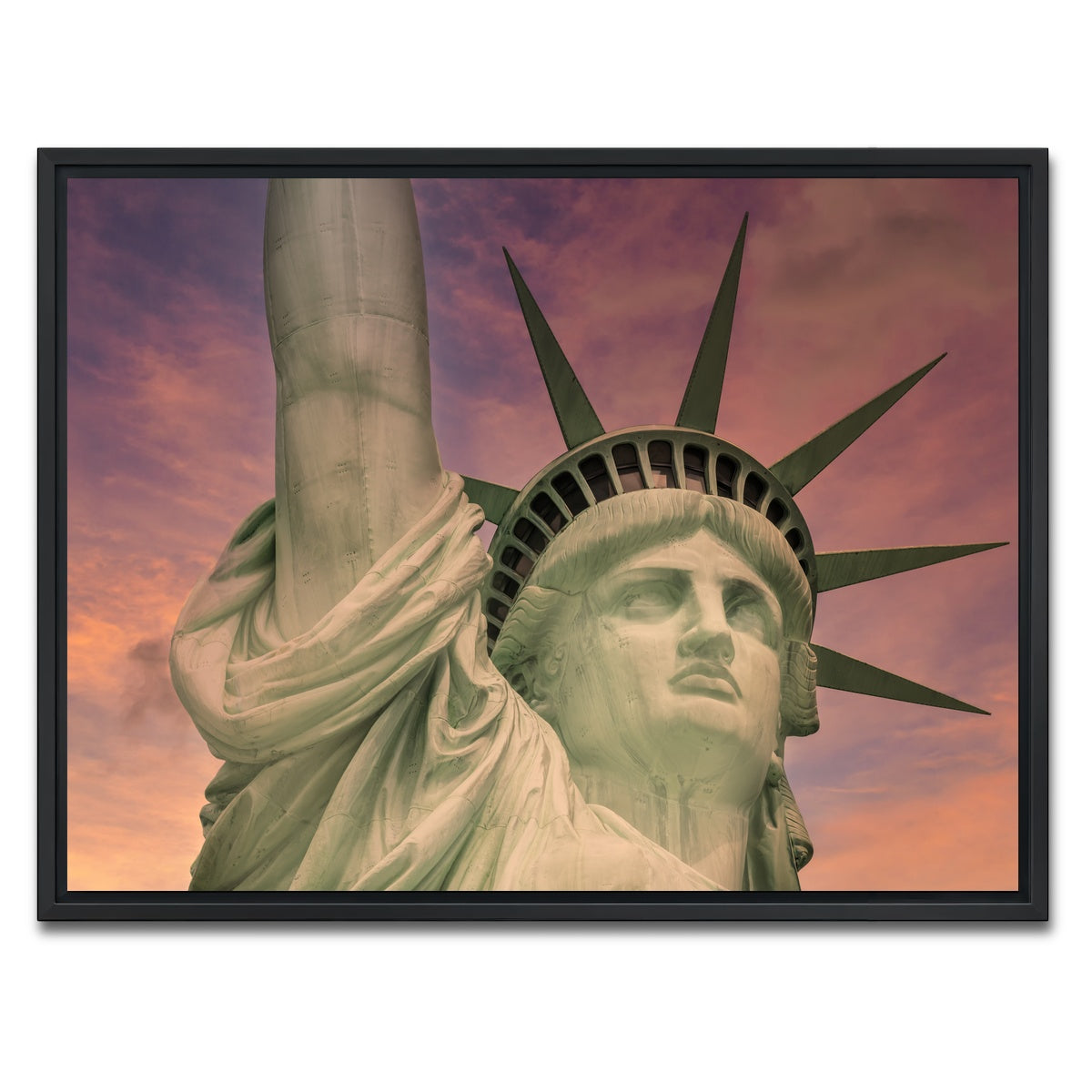AUTO-MOCKUP WHITE | Statue of Liberty at sunset | 1 Piece | Black Framed Canvas | group=4x3