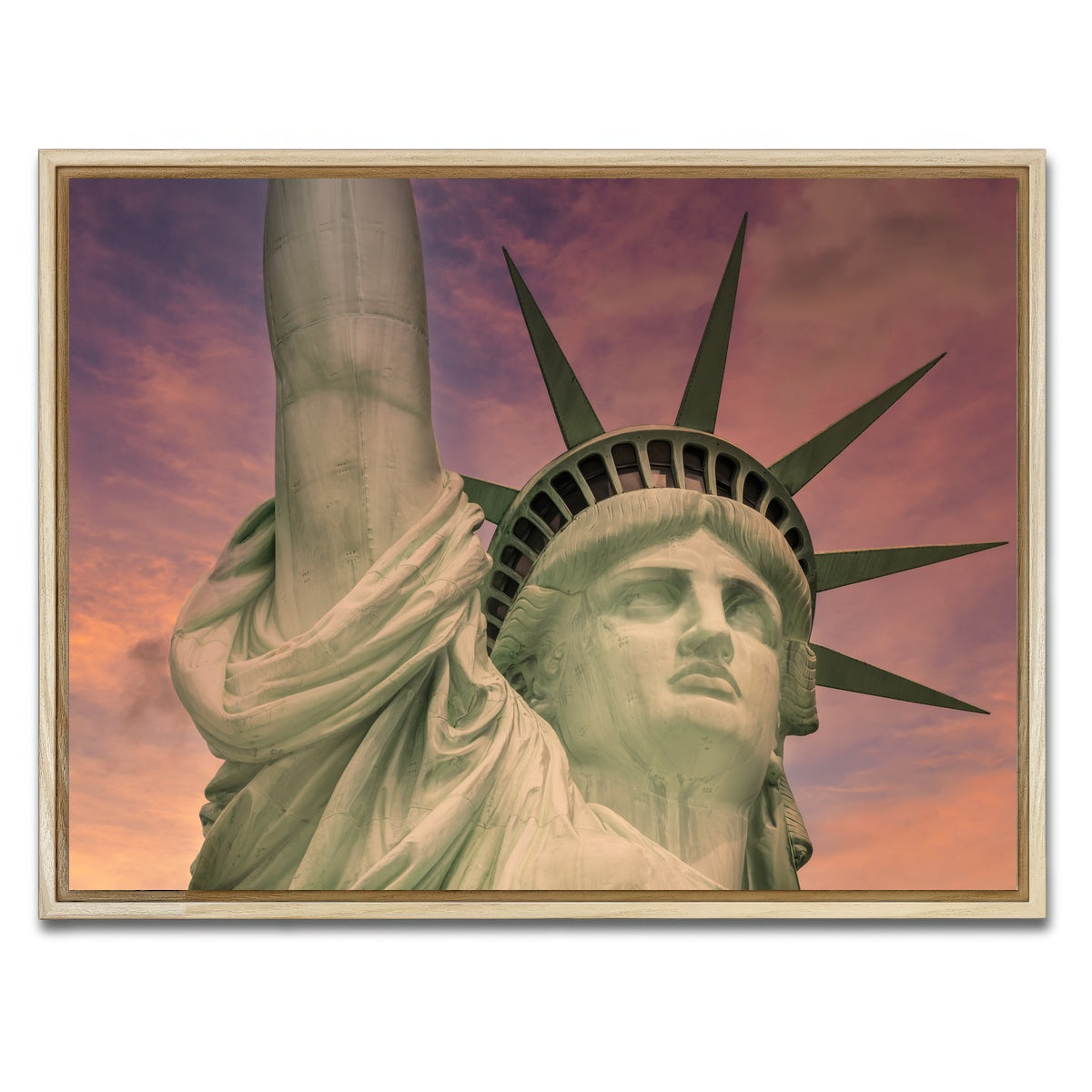 AUTO-MOCKUP WHITE | Statue of Liberty at sunset | 1 Piece | Natural Framed Canvas | group=4x3
