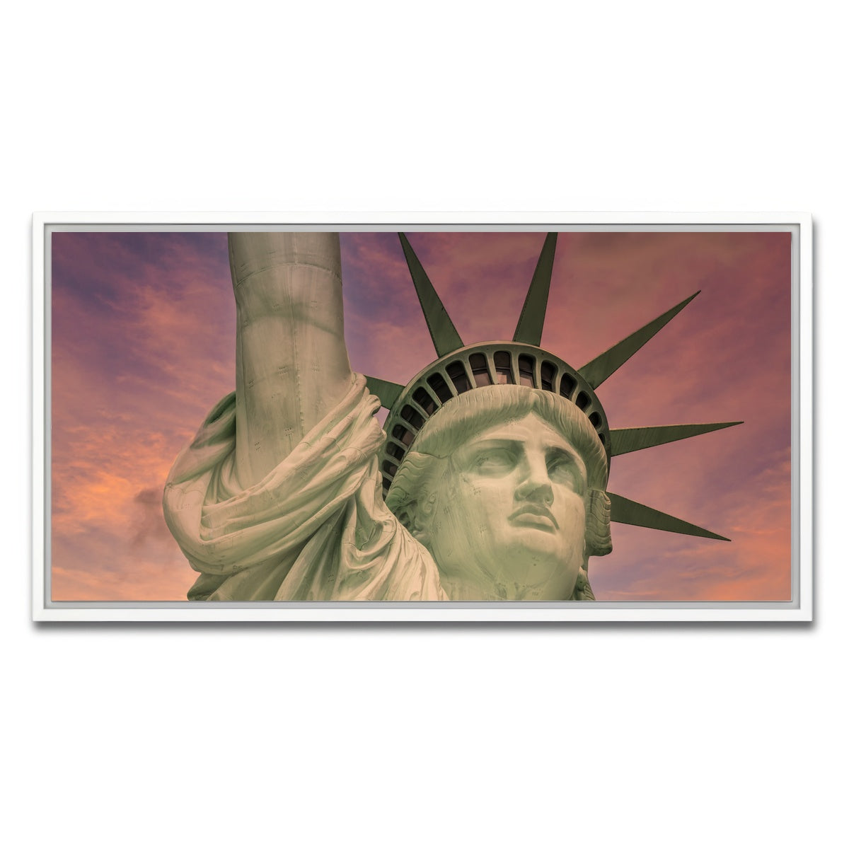 AUTO-MOCKUP WHITE | Statue of Liberty at sunset | 1 Piece | White Framed Canvas | group=2x1