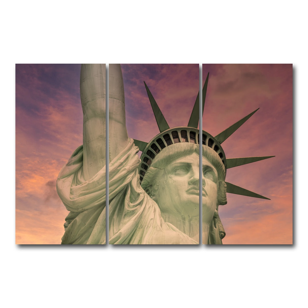 AUTO-MOCKUP WHITE | Statue of Liberty at sunset | 3 Piece | Gallery Wrap Canvas | group=12x24