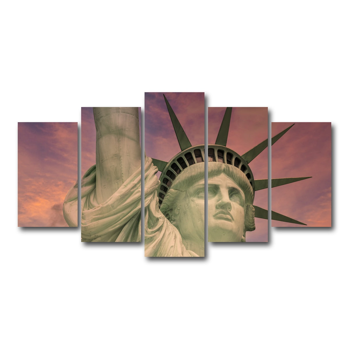 AUTO-MOCKUP WHITE | Statue of Liberty at sunset | 5 Piece | Gallery Wrap Canvas | group=5_normal