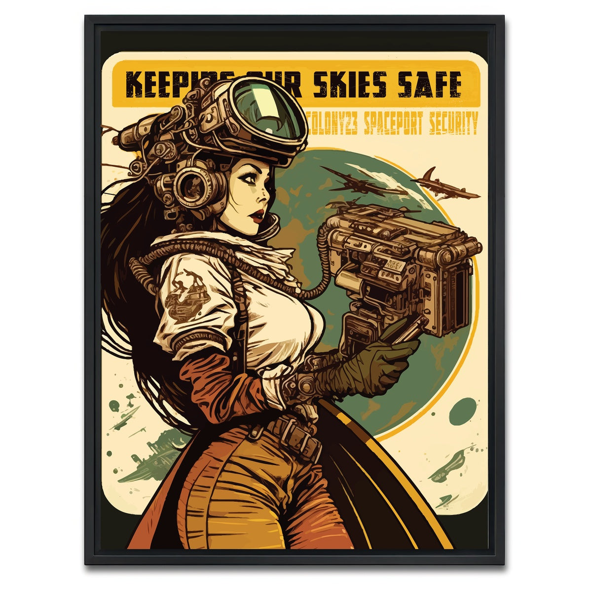 AUTO-MOCKUP WHITE | Steampunk - Keeping Our Skies Safe | 1 Piece | Black Framed Canvas | group=3x4