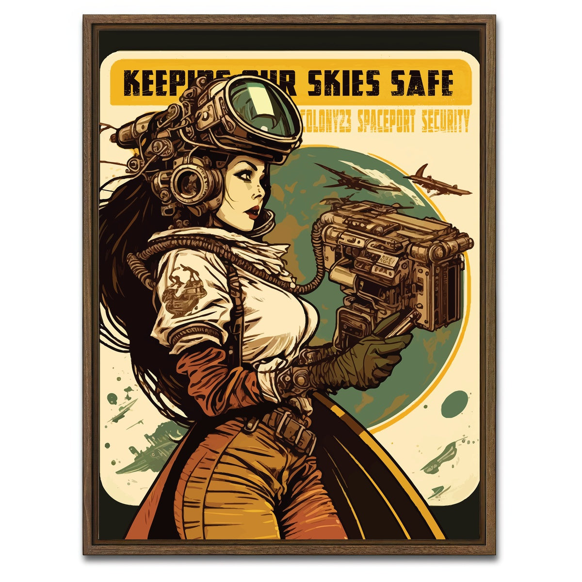AUTO-MOCKUP WHITE | Steampunk - Keeping Our Skies Safe | 1 Piece | Walnut Framed Canvas | group=3x4