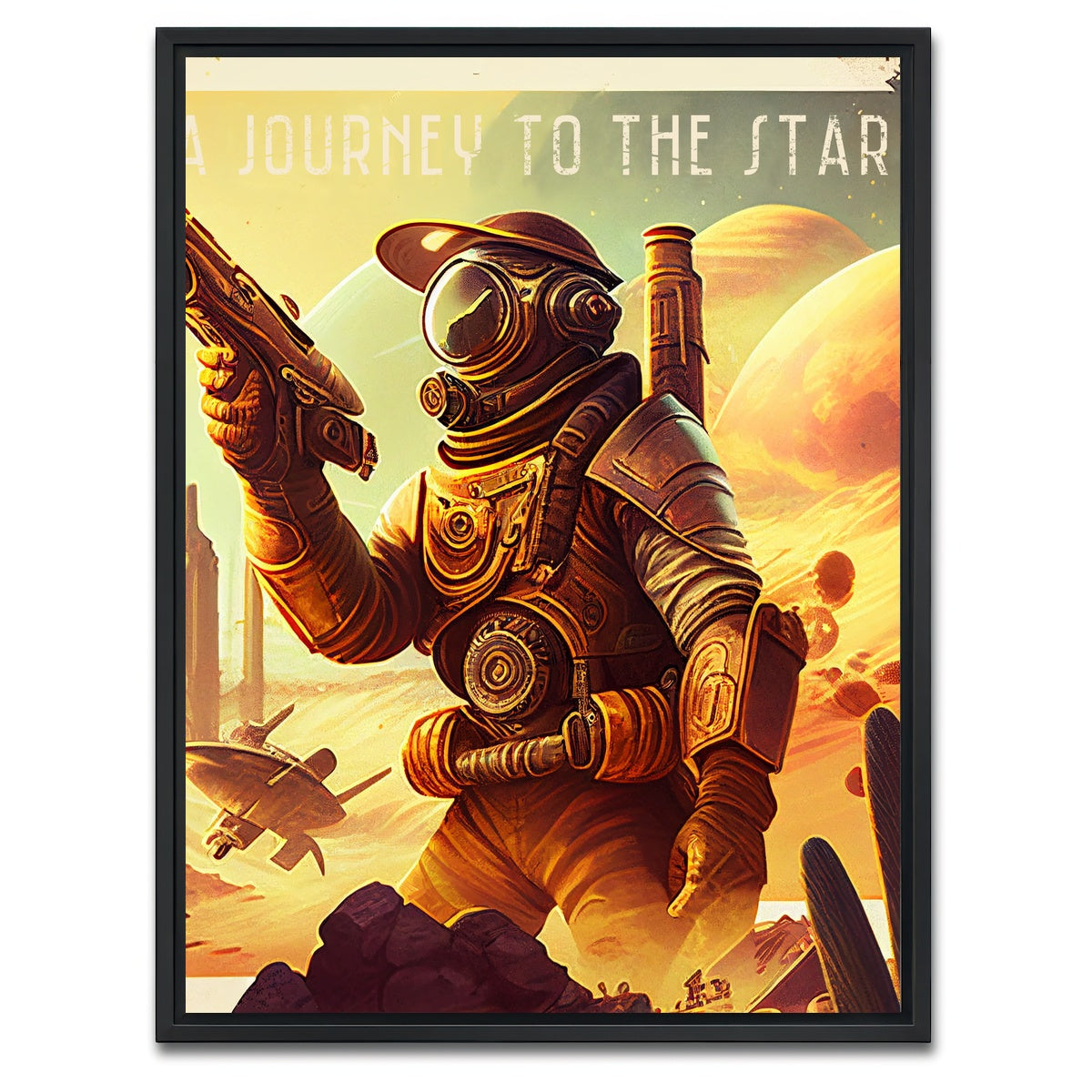 AUTO-MOCKUP WHITE | Steampunk Adventurer - A Journey to the Stars | 1 Piece | Black Framed Canvas | group=3x4