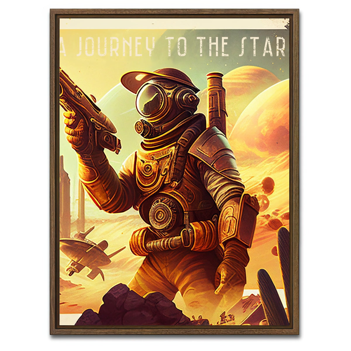 AUTO-MOCKUP WHITE | Steampunk Adventurer - A Journey to the Stars | 1 Piece | Walnut Framed Canvas | group=3x4