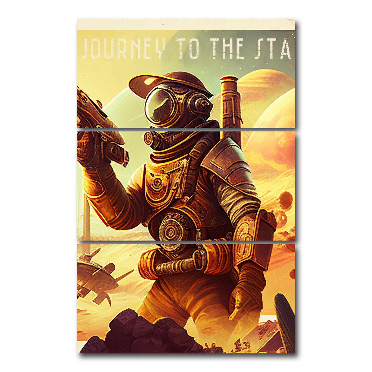AUTO-MOCKUP WHITE | Steampunk Adventurer - A Journey to the Stars | 3 Piece | Gallery Wrap Canvas | group=12x24_stacked