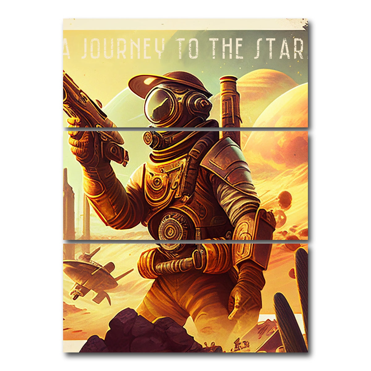 AUTO-MOCKUP WHITE | Steampunk Adventurer - A Journey to the Stars | 3 Piece | Gallery Wrap Canvas | group=8x18_stacked