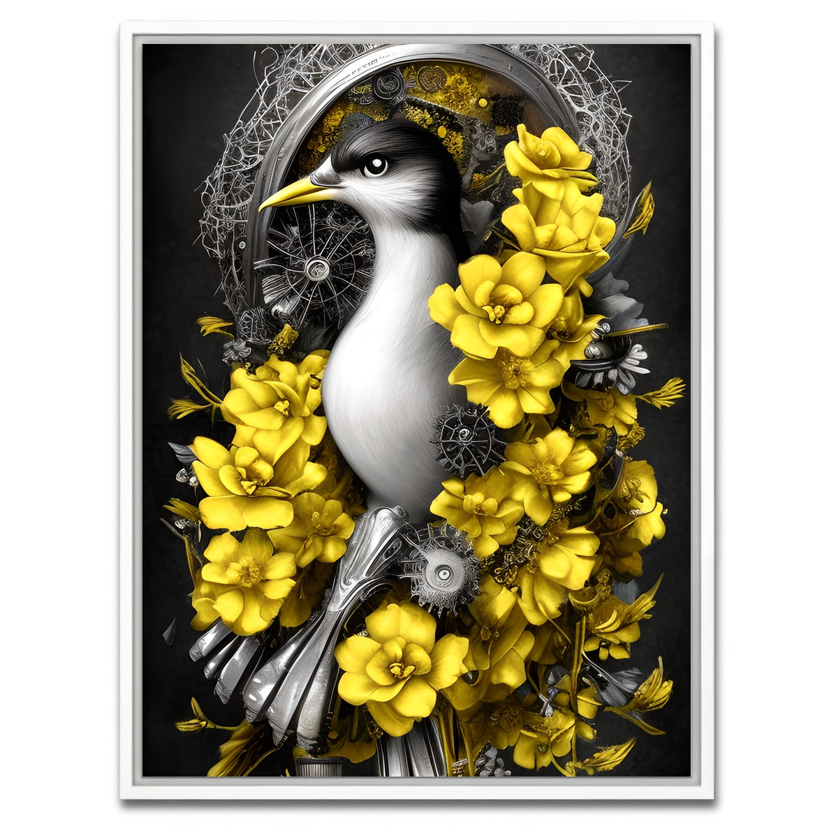 AUTO-MOCKUP WHITE | Steampunk Fantasy Bird | 1 Piece | White Framed Canvas | group=3x4