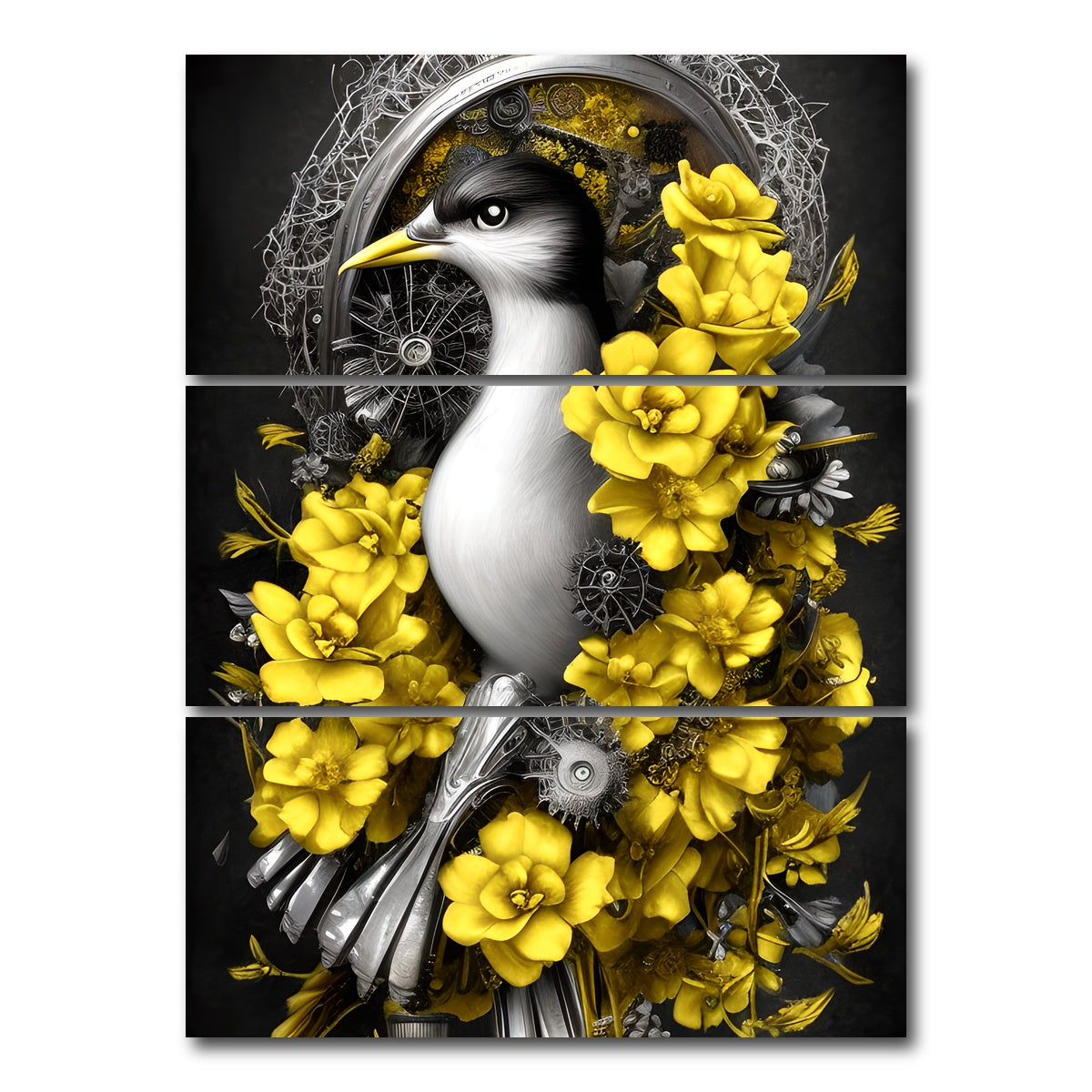 AUTO-MOCKUP WHITE | Steampunk Fantasy Bird | 3 Piece | Gallery Wrap Canvas | group=8x18_stacked