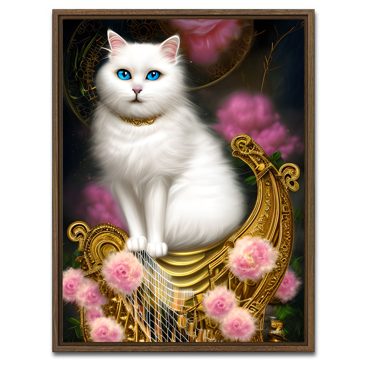 AUTO-MOCKUP WHITE | Steampunk Fantasy Cat | 1 Piece | Walnut Framed Canvas | group=3x4