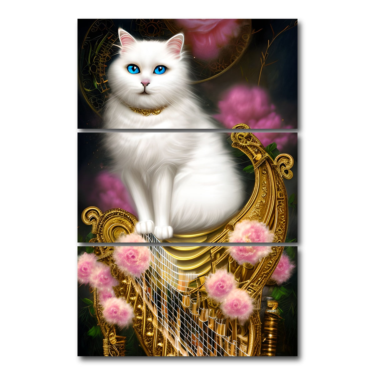 AUTO-MOCKUP WHITE | Steampunk Fantasy Cat | 3 Piece | Gallery Wrap Canvas | group=12x24_stacked