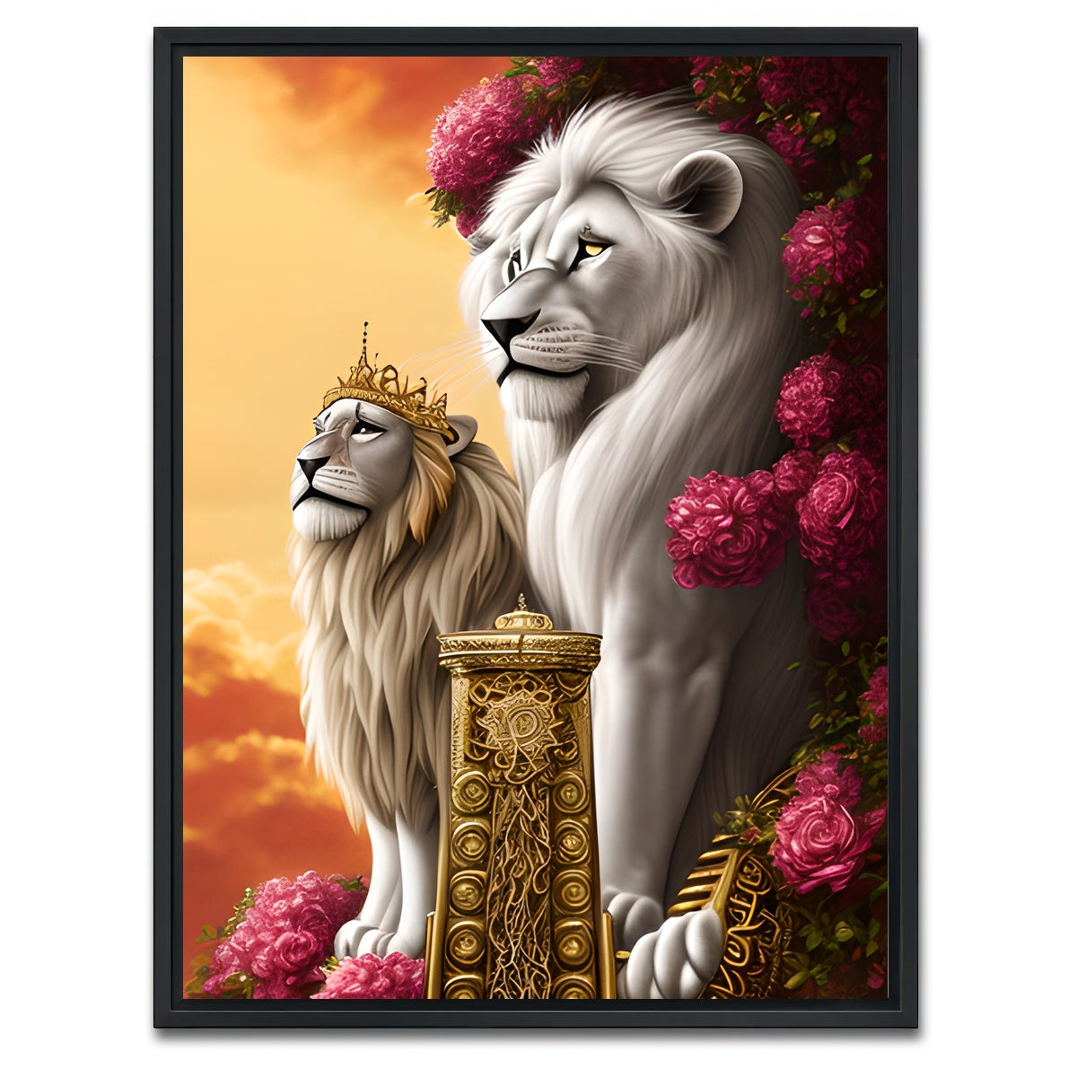 AUTO-MOCKUP WHITE | Steampunk Fantasy Lion King | 1 Piece | Black Framed Canvas | group=3x4