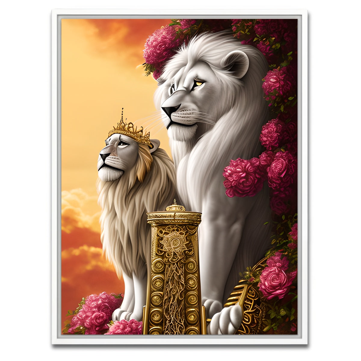 AUTO-MOCKUP WHITE | Steampunk Fantasy Lion King | 1 Piece | White Framed Canvas | group=3x4