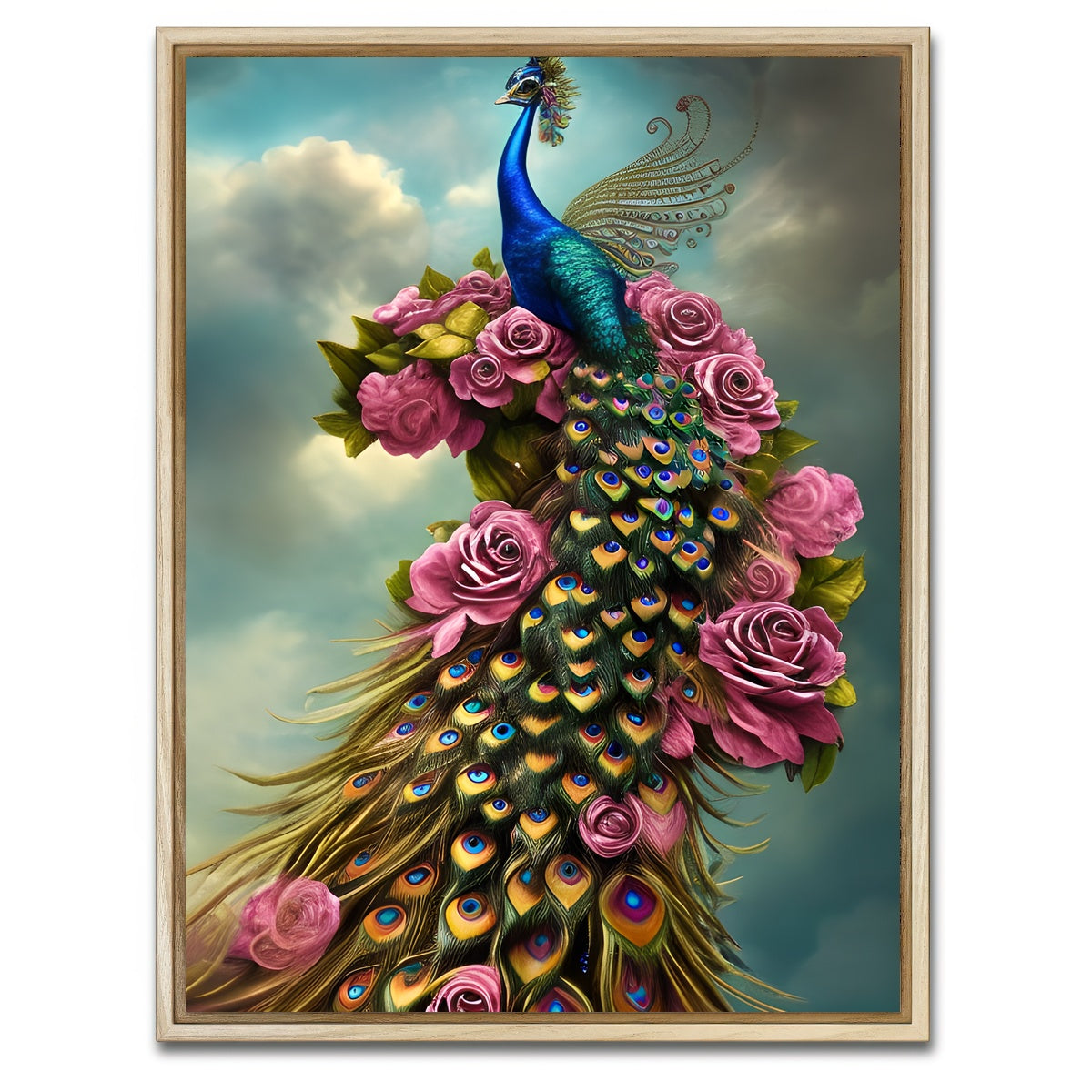 AUTO-MOCKUP WHITE | Steampunk Fantasy Peacock | 1 Piece | Natural Framed Canvas | group=3x4