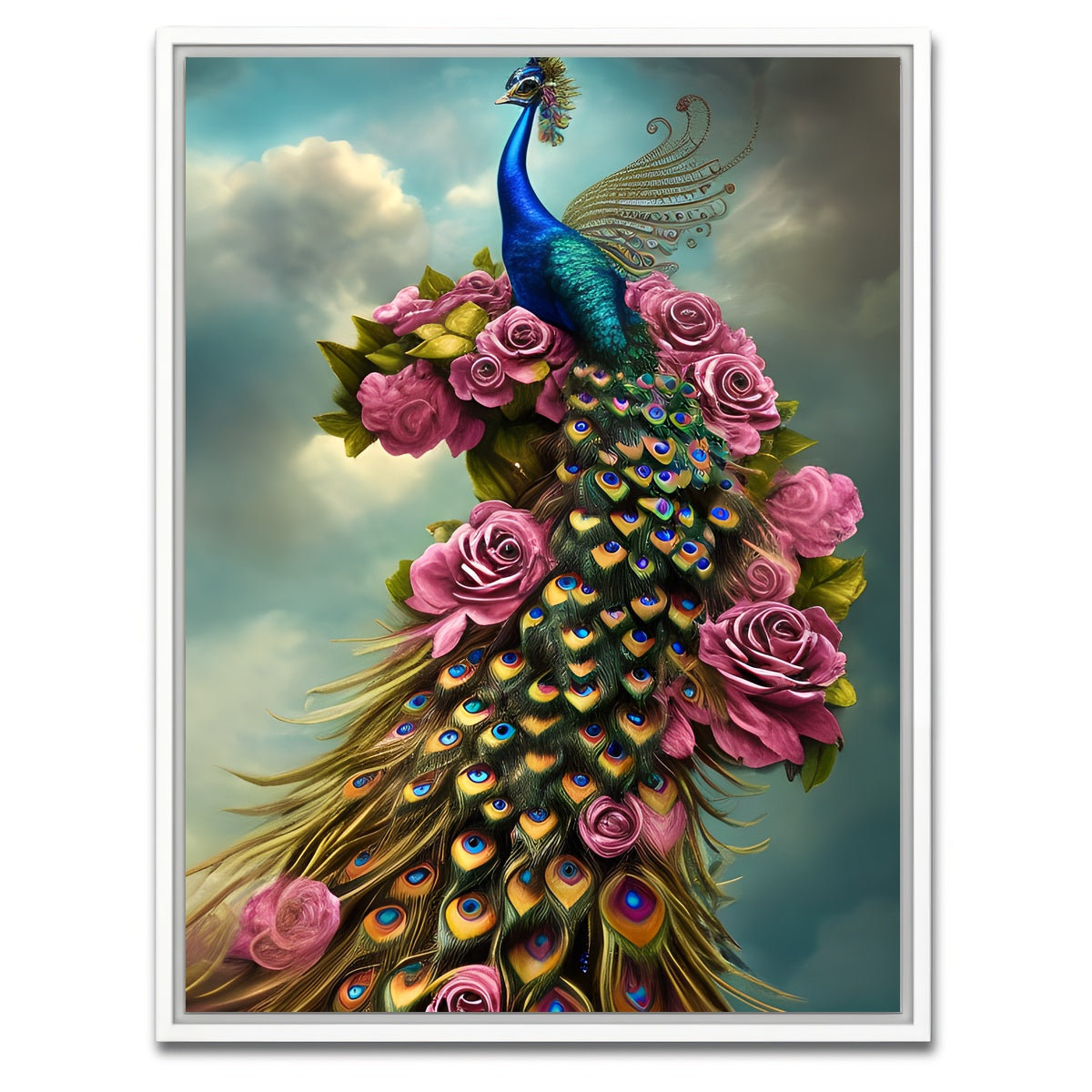 AUTO-MOCKUP WHITE | Steampunk Fantasy Peacock | 1 Piece | White Framed Canvas | group=3x4