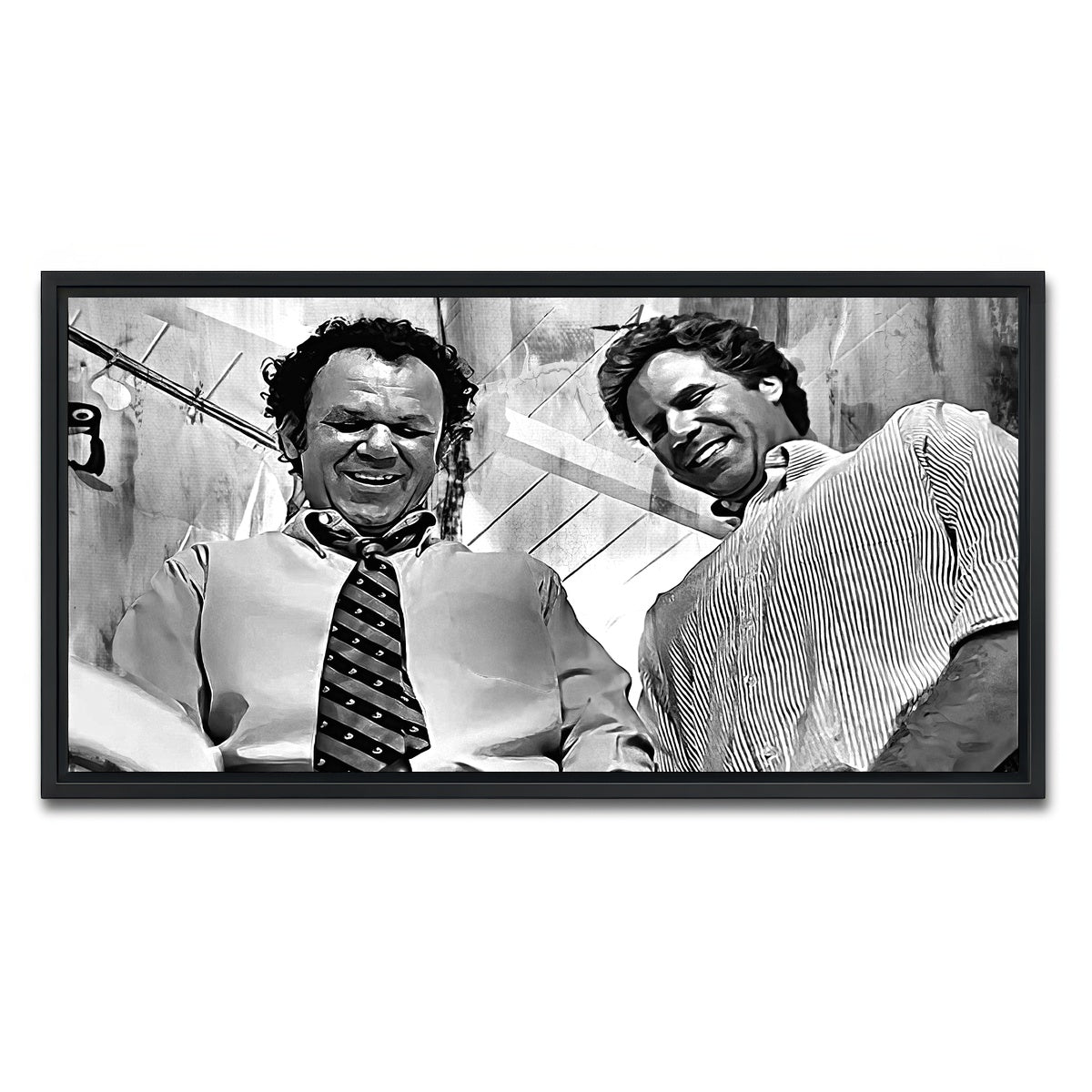 AUTO-MOCKUP WHITE | Step Brothers - Crossing Streams Grayscale | 1 Piece | Black Framed Canvas | group=2x1