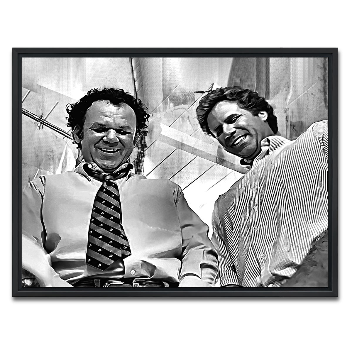 AUTO-MOCKUP WHITE | Step Brothers - Crossing Streams Grayscale | 1 Piece | Black Framed Canvas | group=4x3