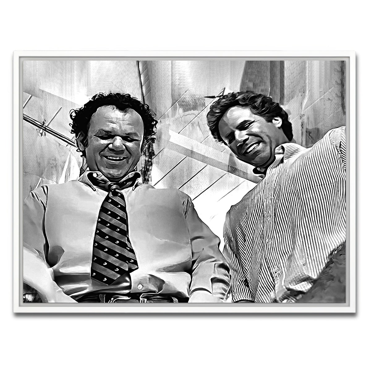AUTO-MOCKUP WHITE | Step Brothers - Crossing Streams Grayscale | 1 Piece | White Framed Canvas | group=4x3