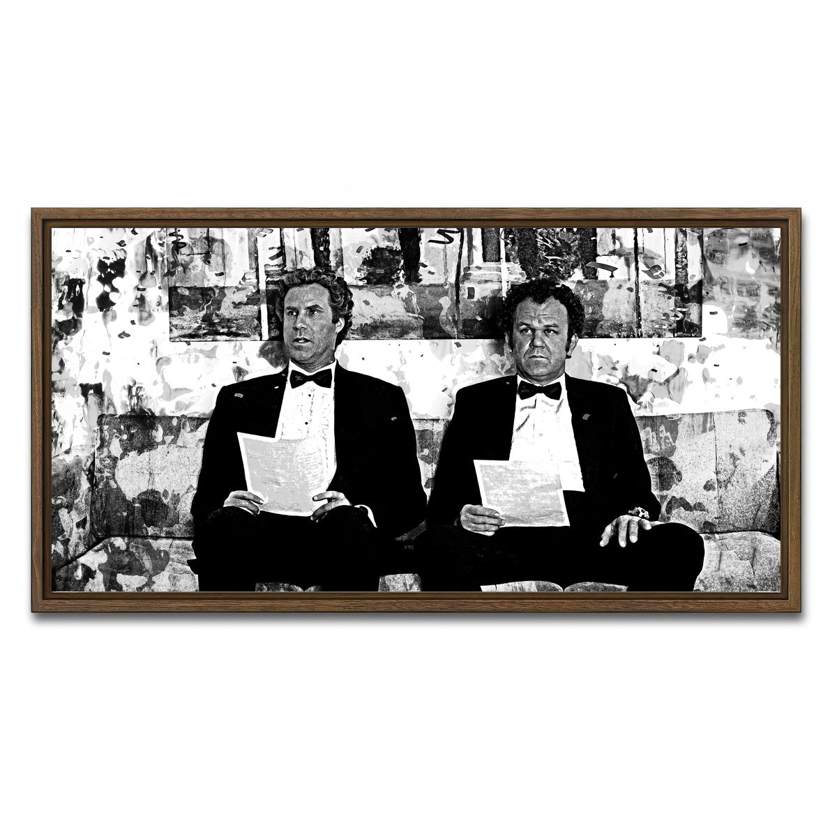 AUTO-MOCKUP WHITE | Step Brothers Grayscale | 1 Piece | Walnut Framed Canvas | group=2x1