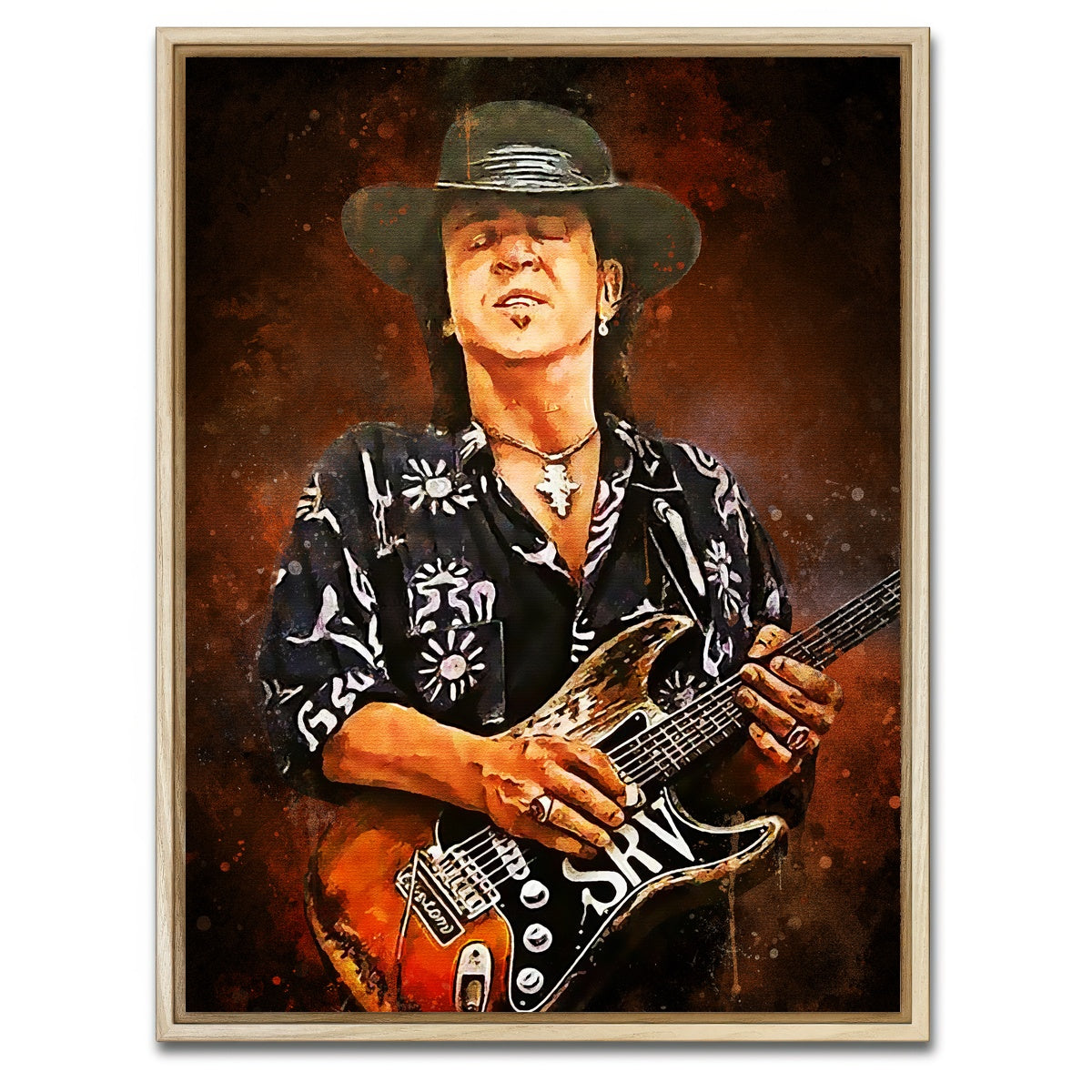 AUTO-MOCKUP WHITE | Stevie Ray Vaughan Painting | 1 Piece | Natural Framed Canvas | group=3x4