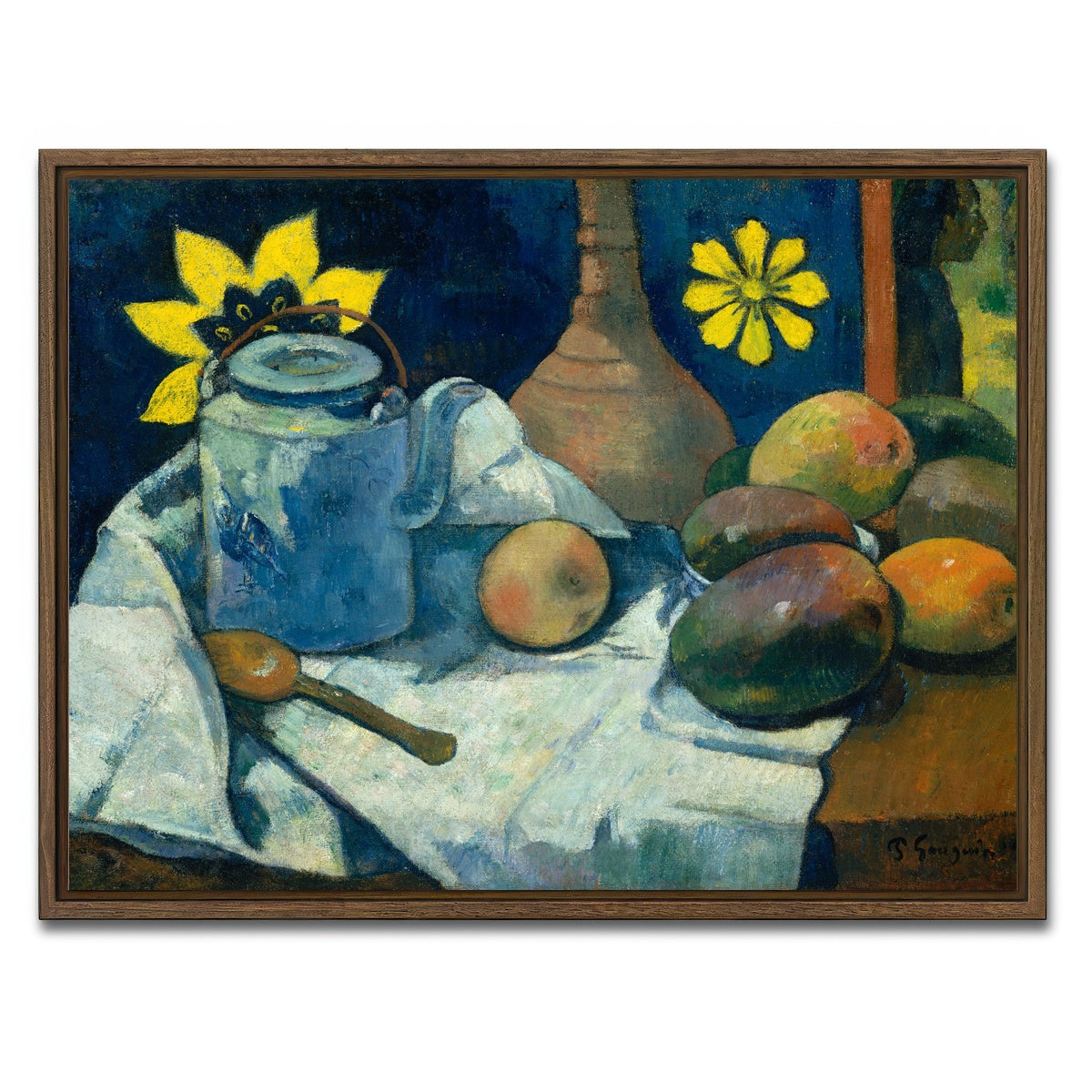 AUTO-MOCKUP WHITE | Still Life with Teapot and Fruit | 1 Piece | Walnut Framed Canvas | group=4x3