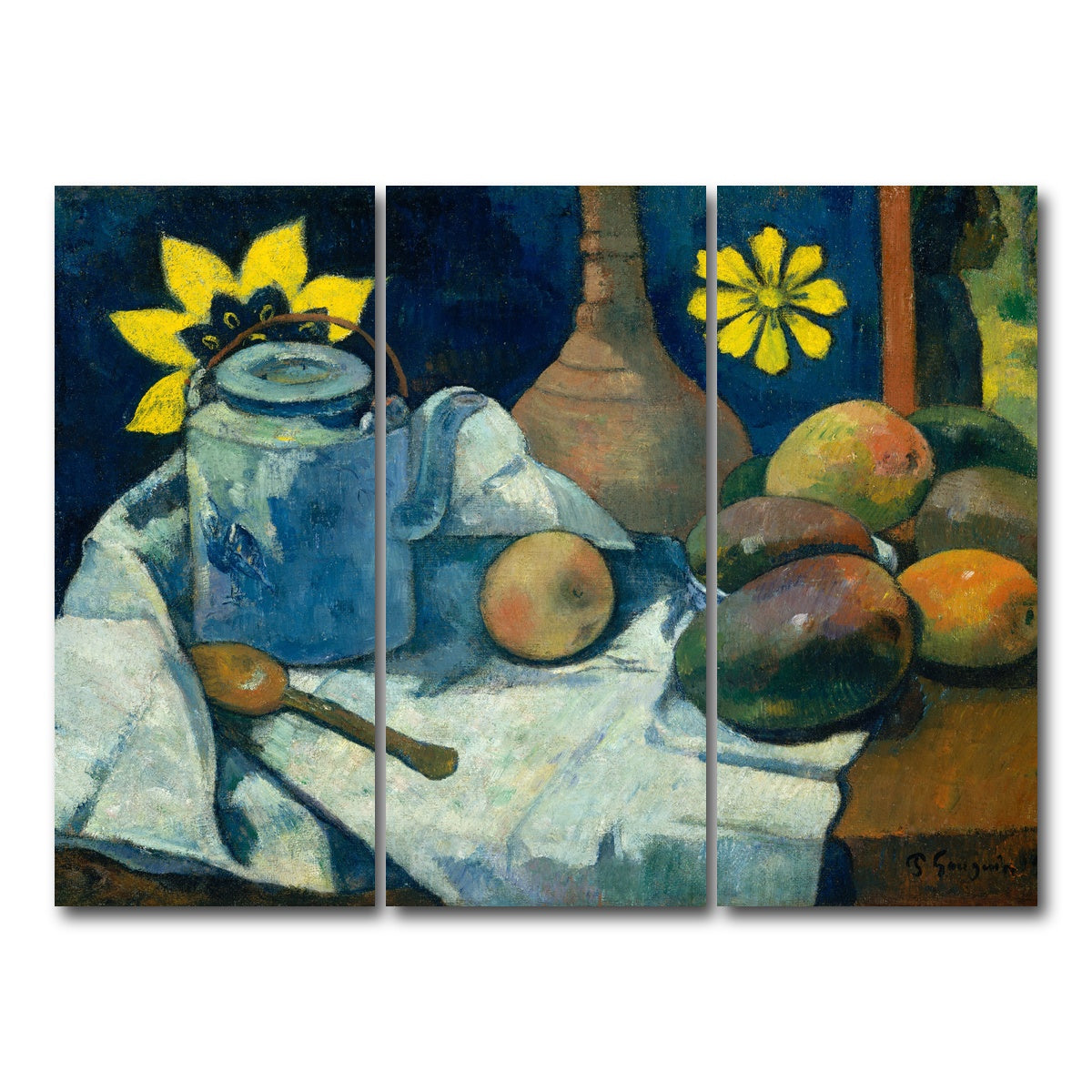 AUTO-MOCKUP WHITE | Still Life with Teapot and Fruit | 3 Piece | Gallery Wrap Canvas | group=8x18