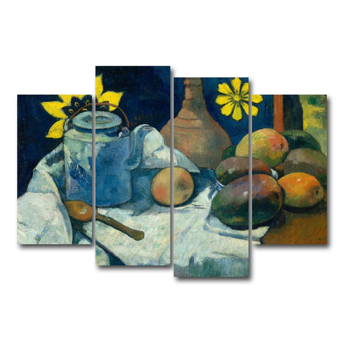 AUTO-MOCKUP WHITE | Still Life with Teapot and Fruit | 4 Piece | Gallery Wrap Canvas | group=4_short