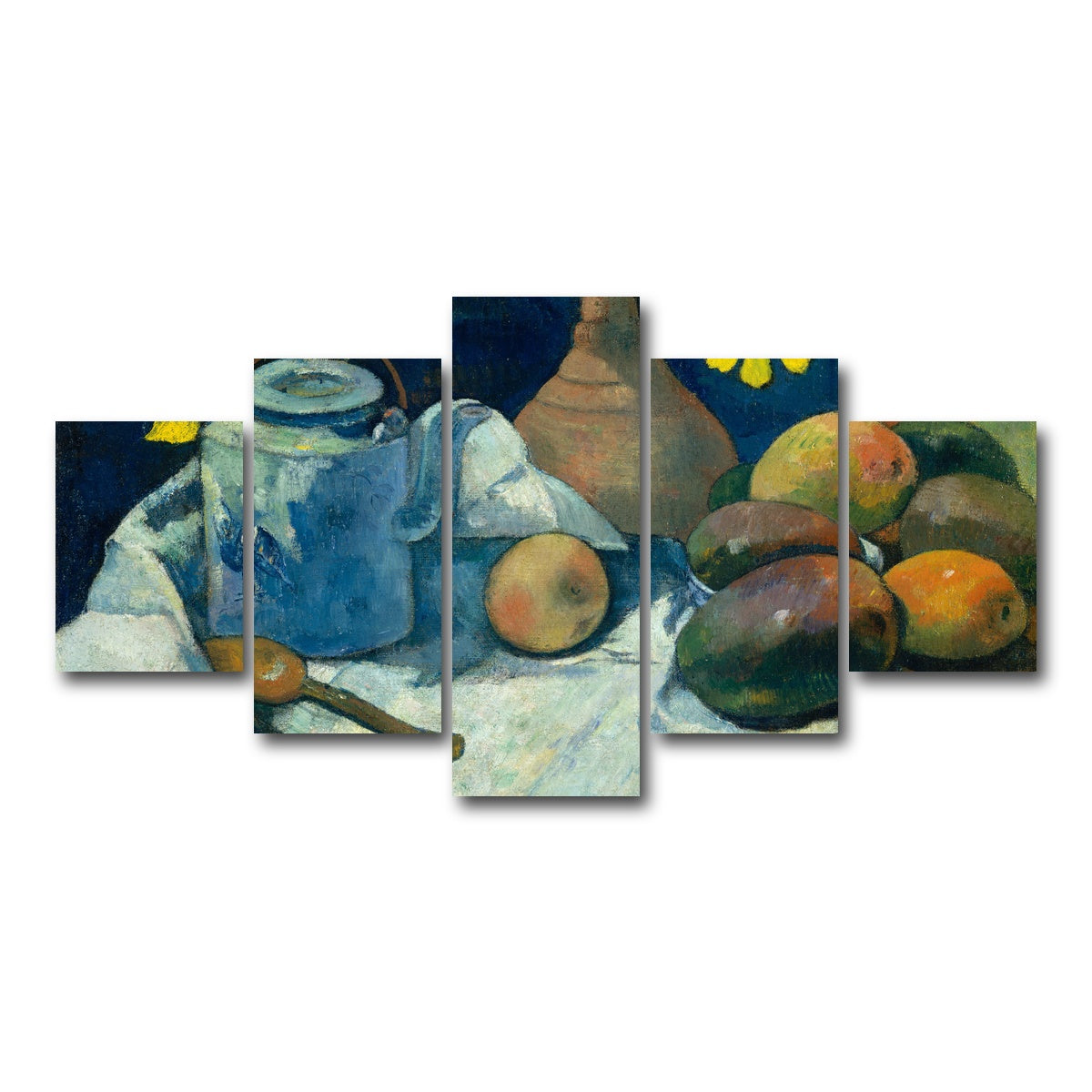 AUTO-MOCKUP WHITE | Still Life with Teapot and Fruit | 5 Piece | Gallery Wrap Canvas | group=5_short