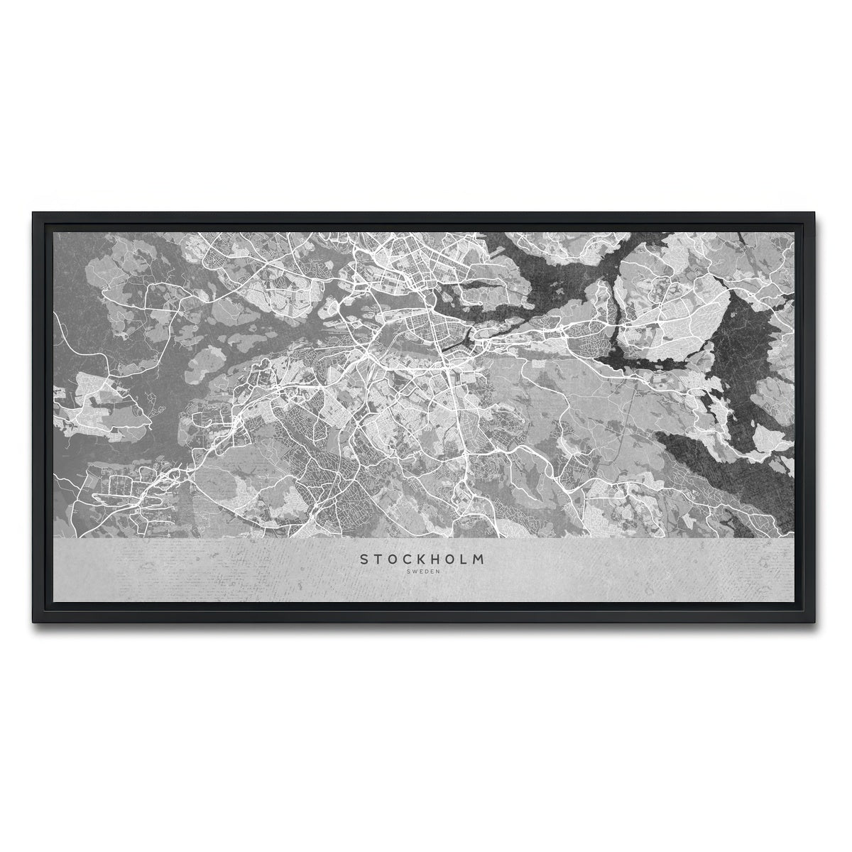 AUTO-MOCKUP WHITE | Stockholm Map 2 | 1 Piece | Black Framed Canvas | group=2x1