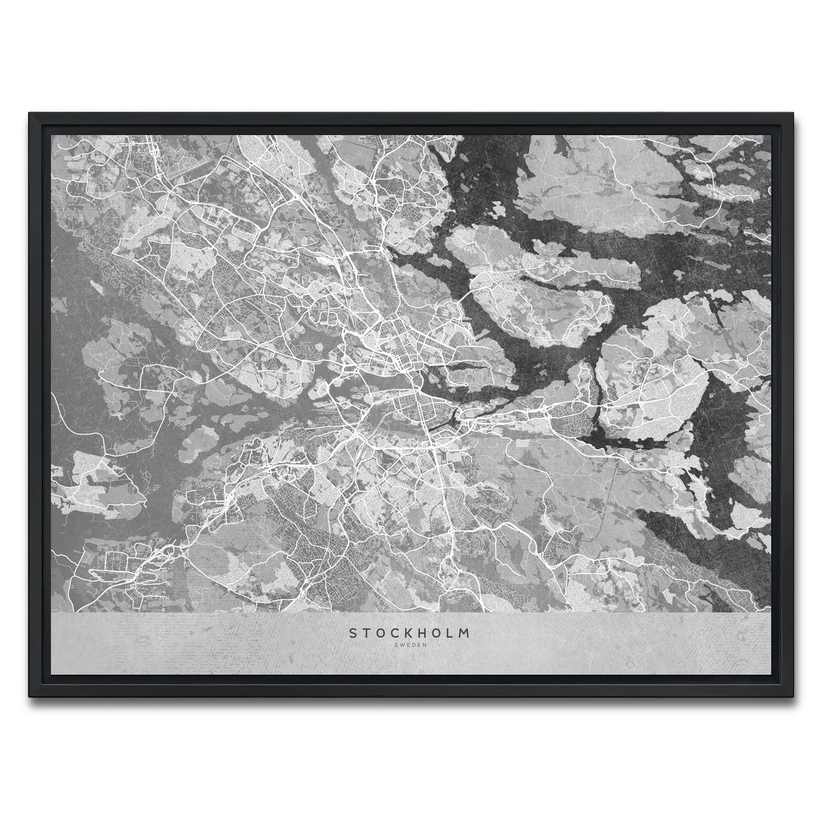 AUTO-MOCKUP WHITE | Stockholm Map 2 | 1 Piece | Black Framed Canvas | group=4x3