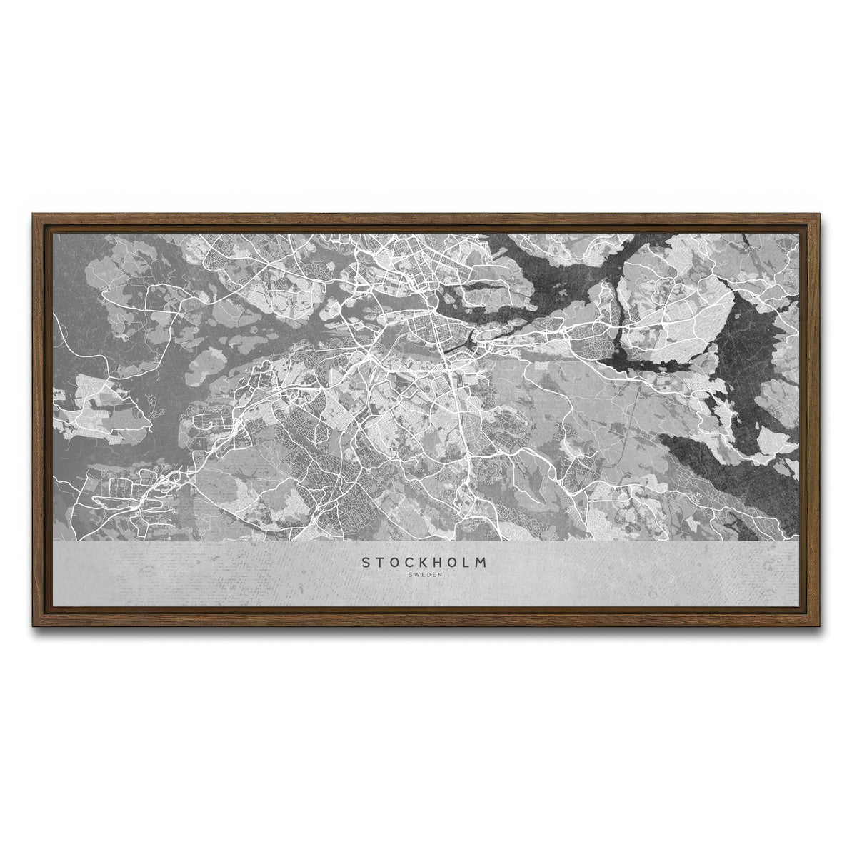 AUTO-MOCKUP WHITE | Stockholm Map 2 | 1 Piece | Walnut Framed Canvas | group=2x1
