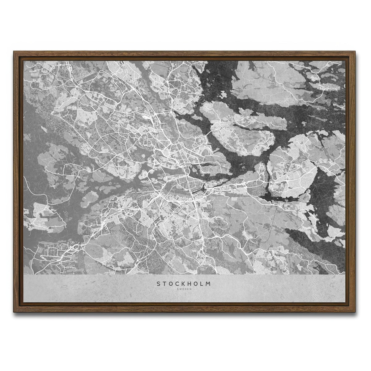 AUTO-MOCKUP WHITE | Stockholm Map 2 | 1 Piece | Walnut Framed Canvas | group=4x3