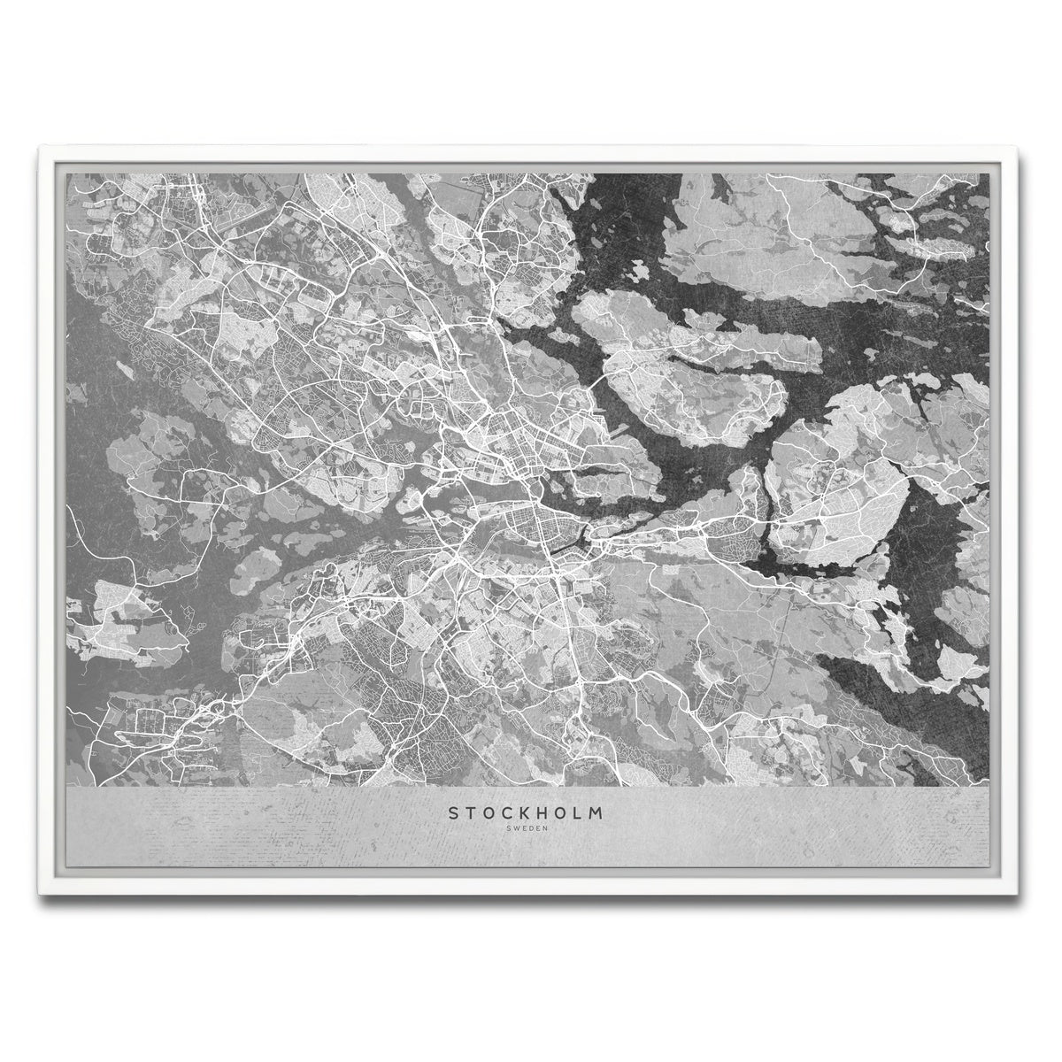 AUTO-MOCKUP WHITE | Stockholm Map 2 | 1 Piece | White Framed Canvas | group=4x3