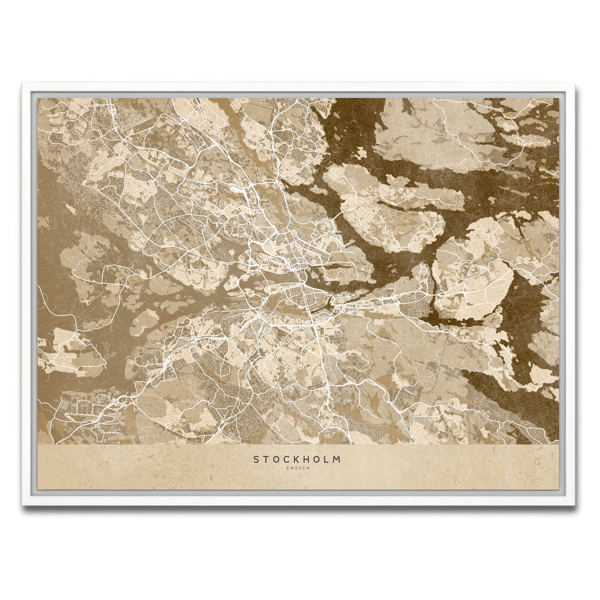 AUTO-MOCKUP WHITE | Stockholm Map | 1 Piece | White Framed Canvas | group=4x3