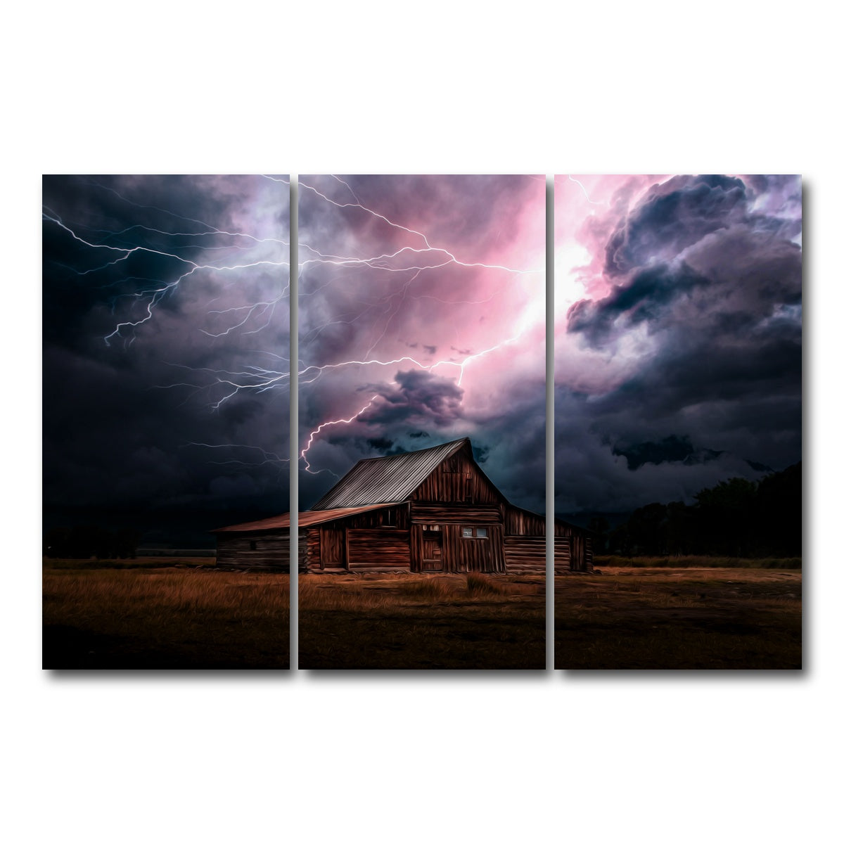 AUTO-MOCKUP WHITE | Storm Over the House | 3 Piece | Gallery Wrap Canvas | group=12x24