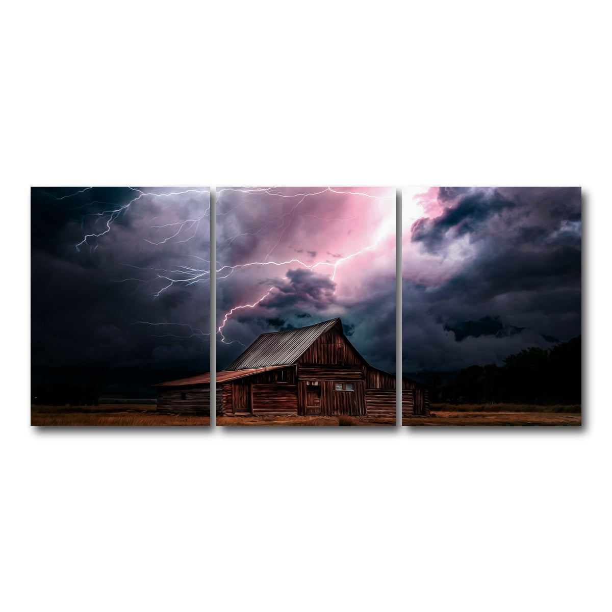 AUTO-MOCKUP WHITE | Storm Over the House | 3 Piece | Gallery Wrap Canvas | group=18x24