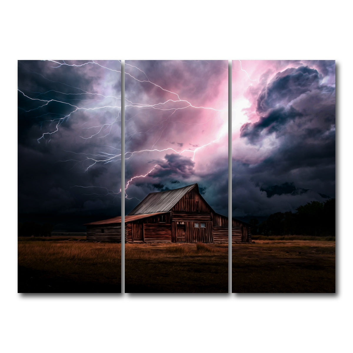AUTO-MOCKUP WHITE | Storm Over the House | 3 Piece | Gallery Wrap Canvas | group=8x18