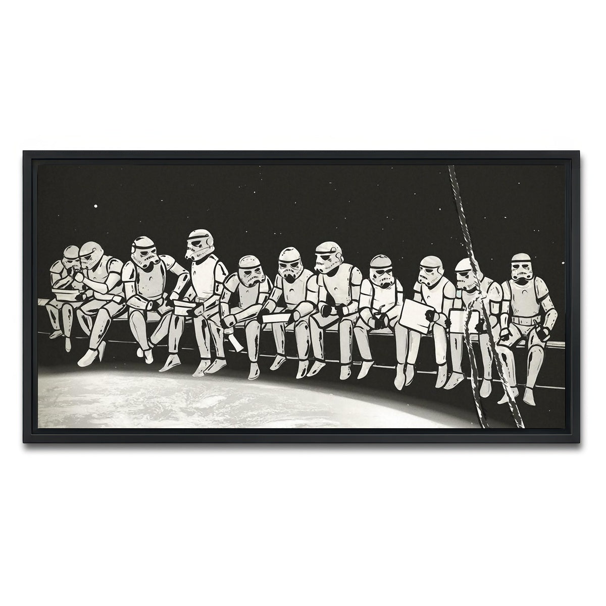 AUTO-MOCKUP WHITE | Storm Trooper Lunch on a Skyscraper | 1 Piece | Black Framed Canvas | group=2x1
