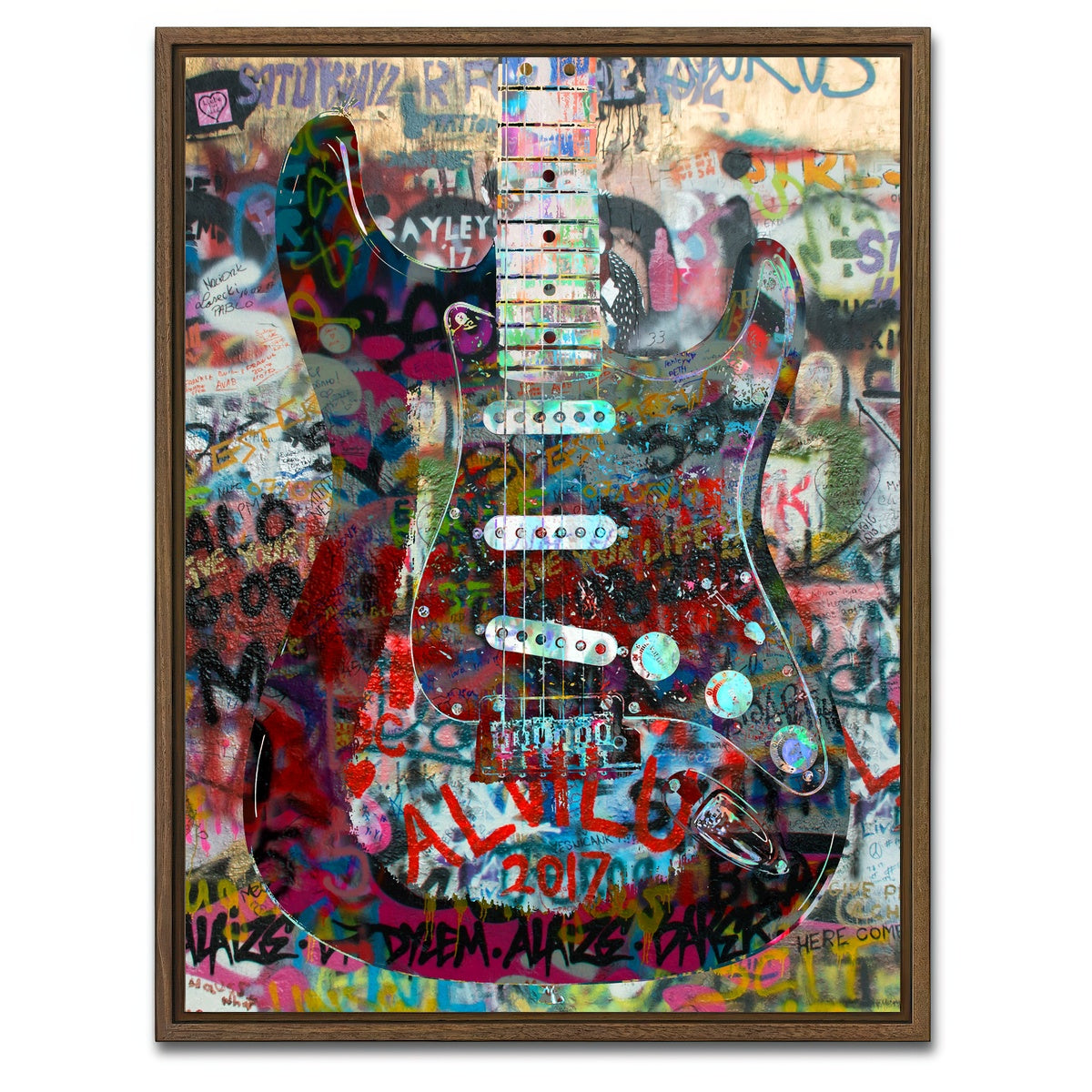 AUTO-MOCKUP WHITE | Strat Heavy Graffiti | 1 Piece | Walnut Framed Canvas | group=3x4