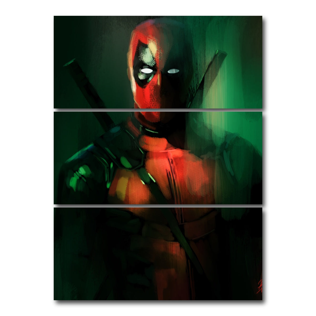 AUTO-MOCKUP WHITE | Streaks of Deadpool | 3 Piece | Gallery Wrap Canvas | group=8x18_stacked